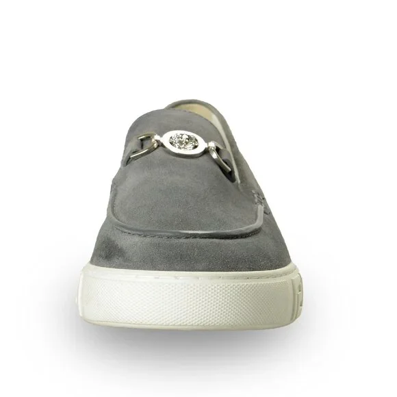 Versace Men's Suede Leather Silver Medusa Loafers Slip On Shoes US 7 IT 40
